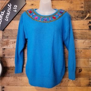 SALE-Santoria vintage women's blue silk and rabbit hair sweater size small